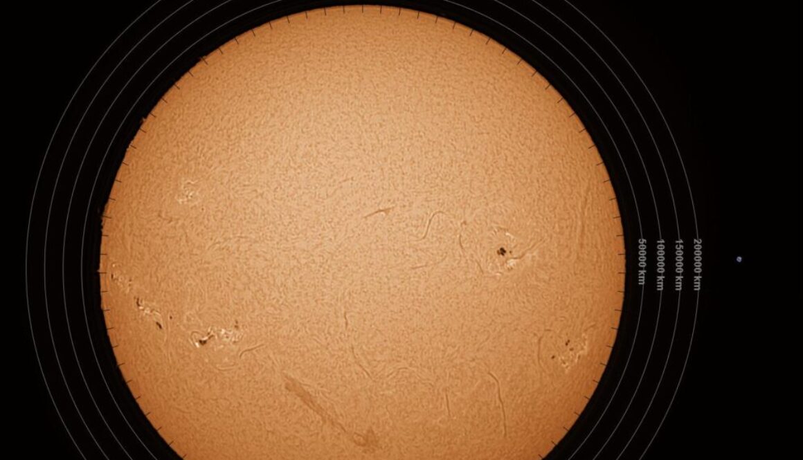 Sun H-Alpha with labels (2024-10-05 18:29 UT)