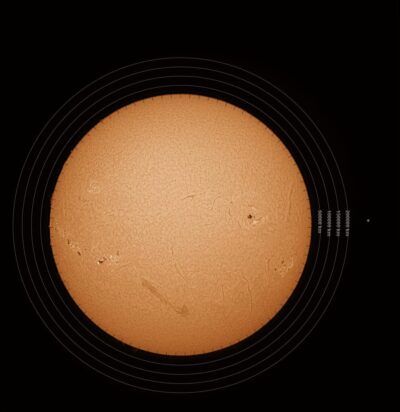 Sun H-Alpha with labels (2024-10-05 18:29 UT)