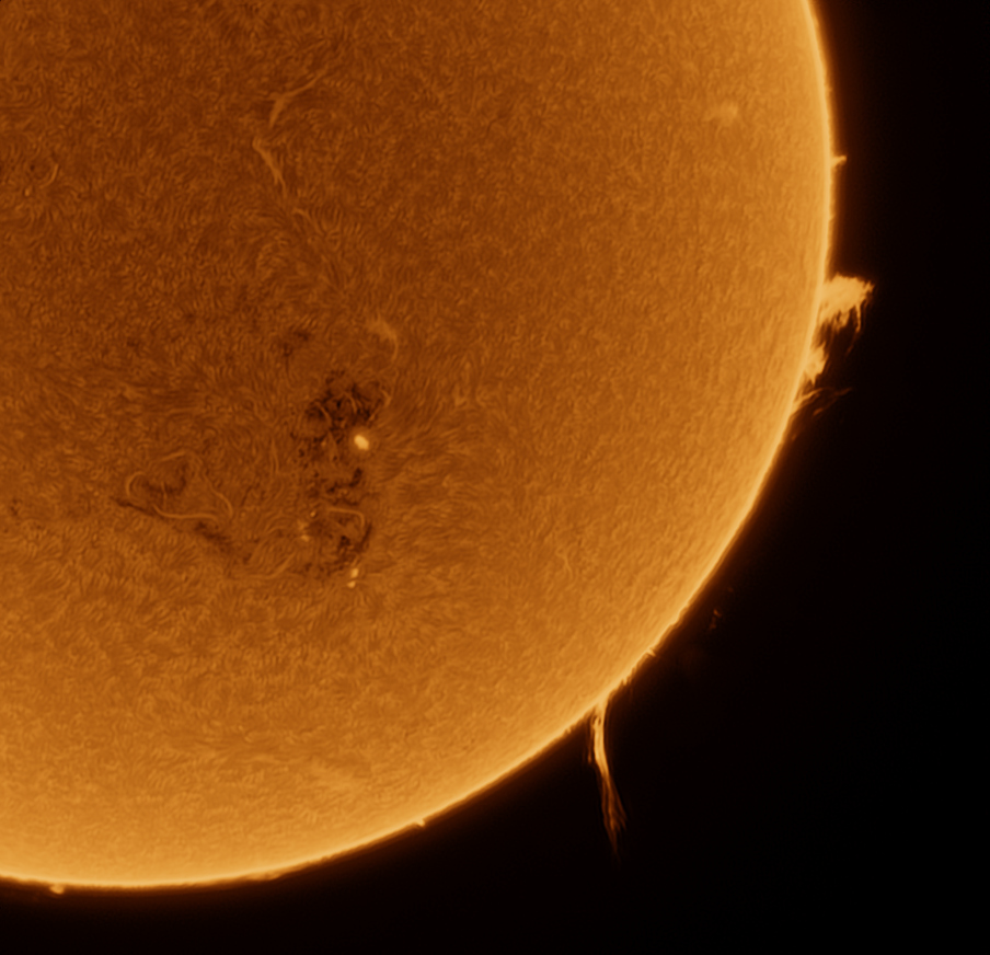 The Sun (2025-10-04) with a massive prominence that had suddenly emerged